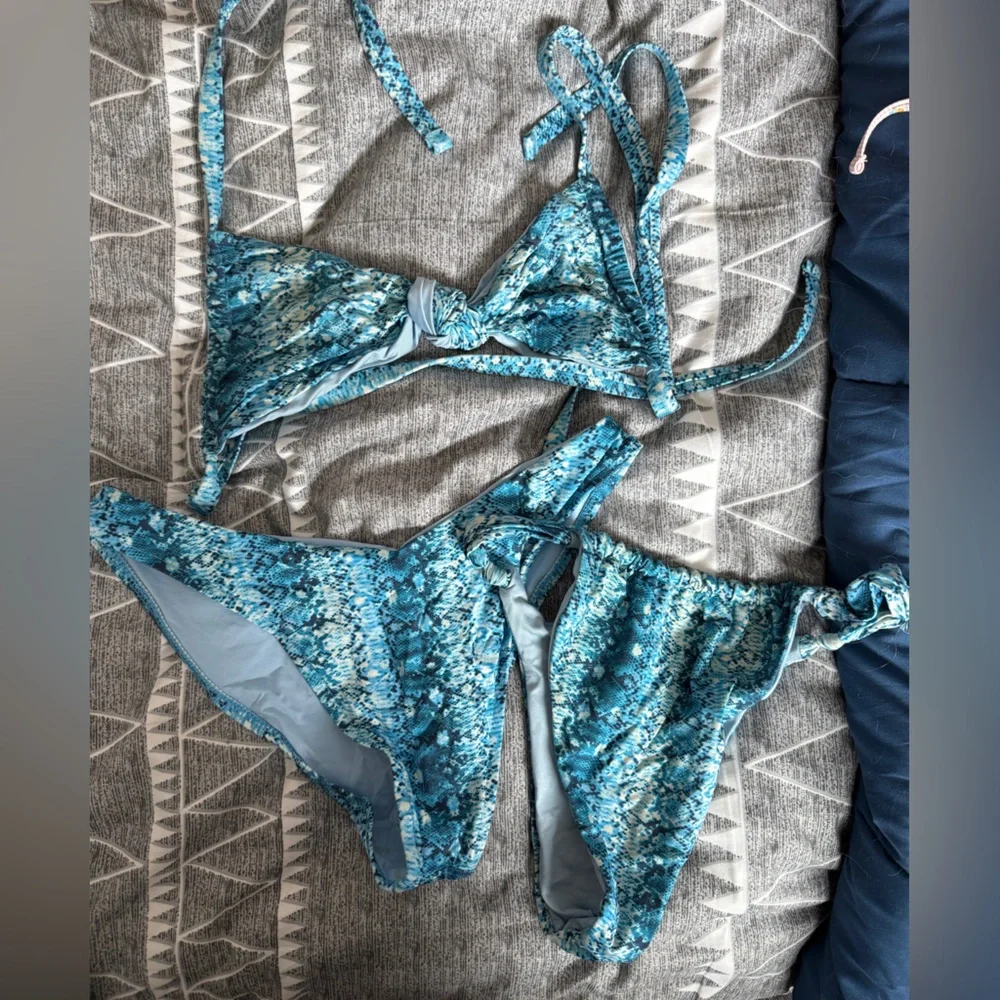 Frankie's Bikinis Aqua Snake Print Set